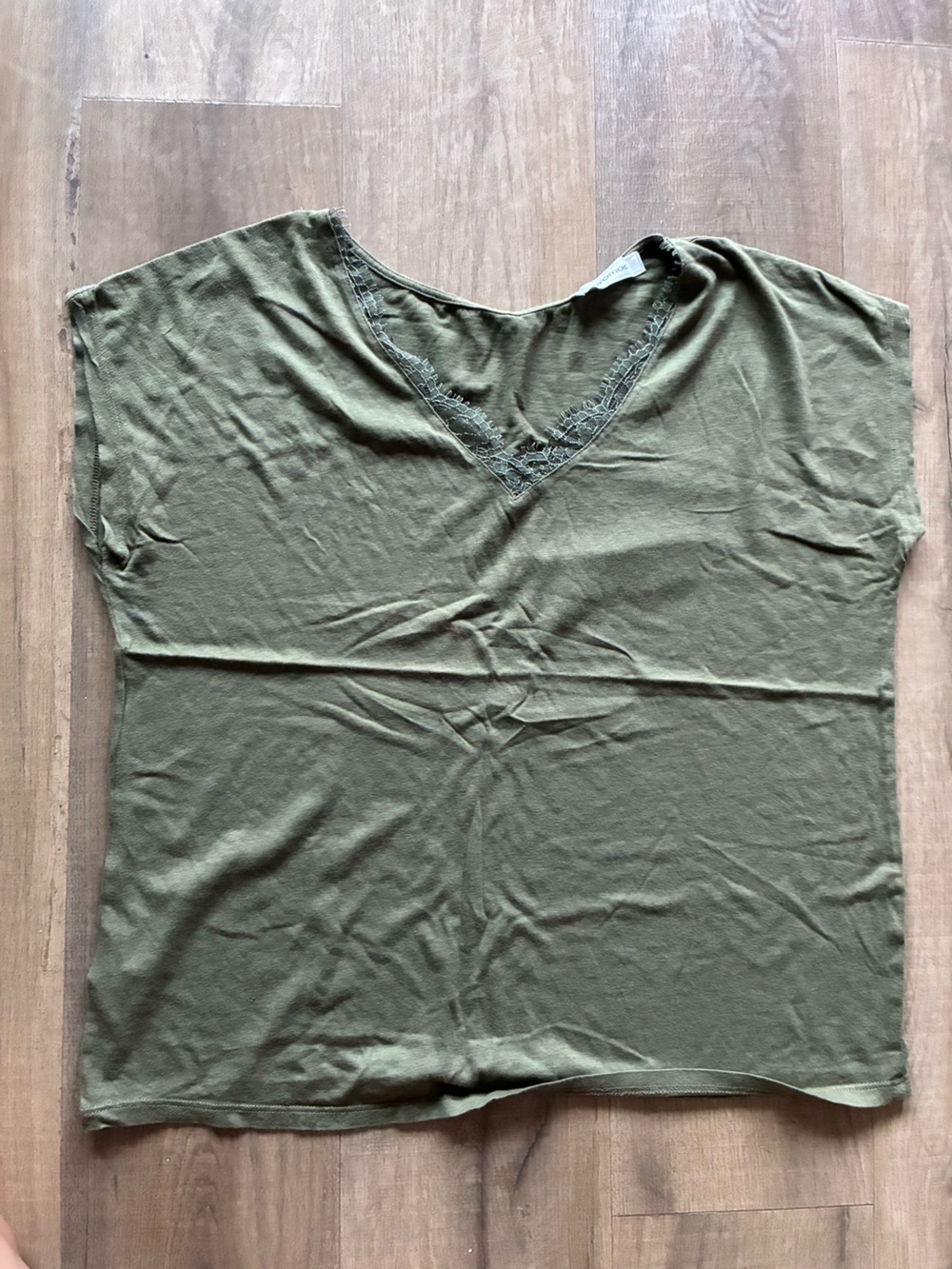 Promod Olive Green Lace-Trim Tank Top